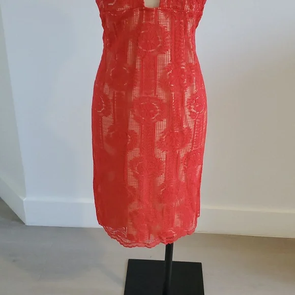 Lulu's women’s Scarlet Lace Overlay Dress fully lined in nude Size XL NWOT - Picture 5 of 11